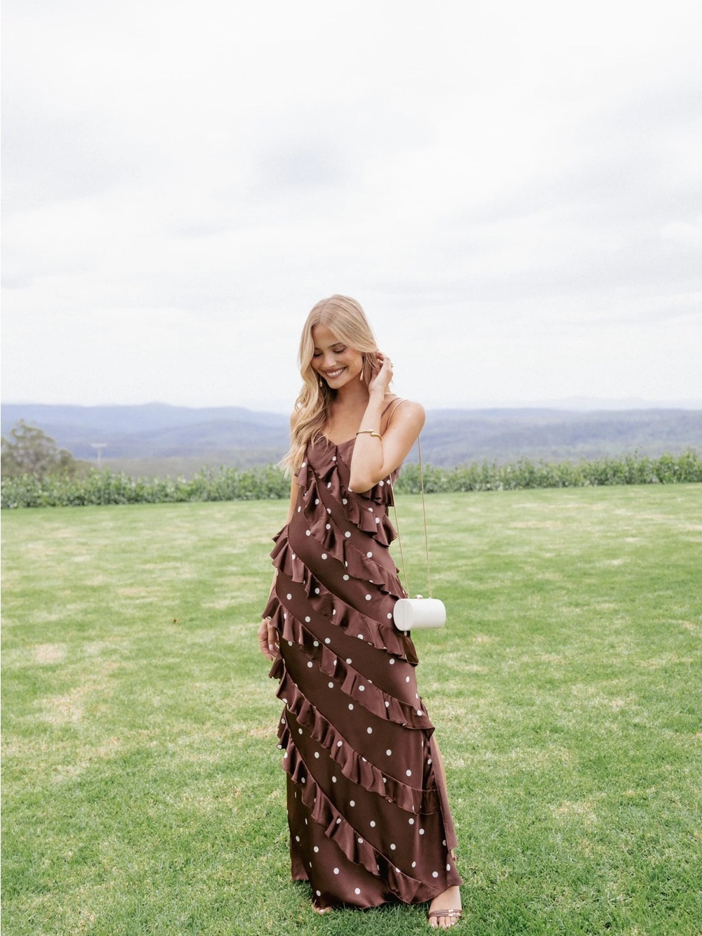 Ciao Ruffles Maxi Satin Dress